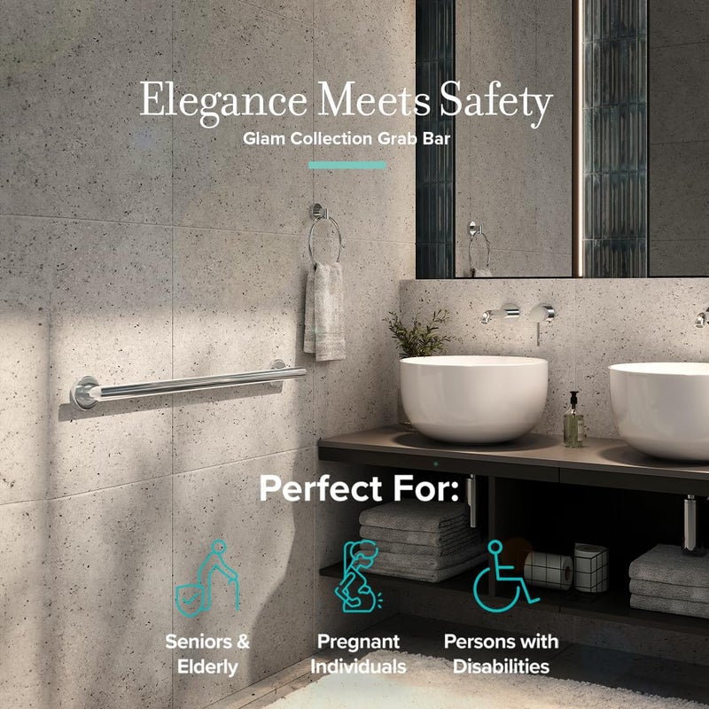 Gatco 962 Glam 18" L Grab Bar, Chrome/ADA Compliant Stainless Steel Safety Grab Bar for Bathroom - Image 3